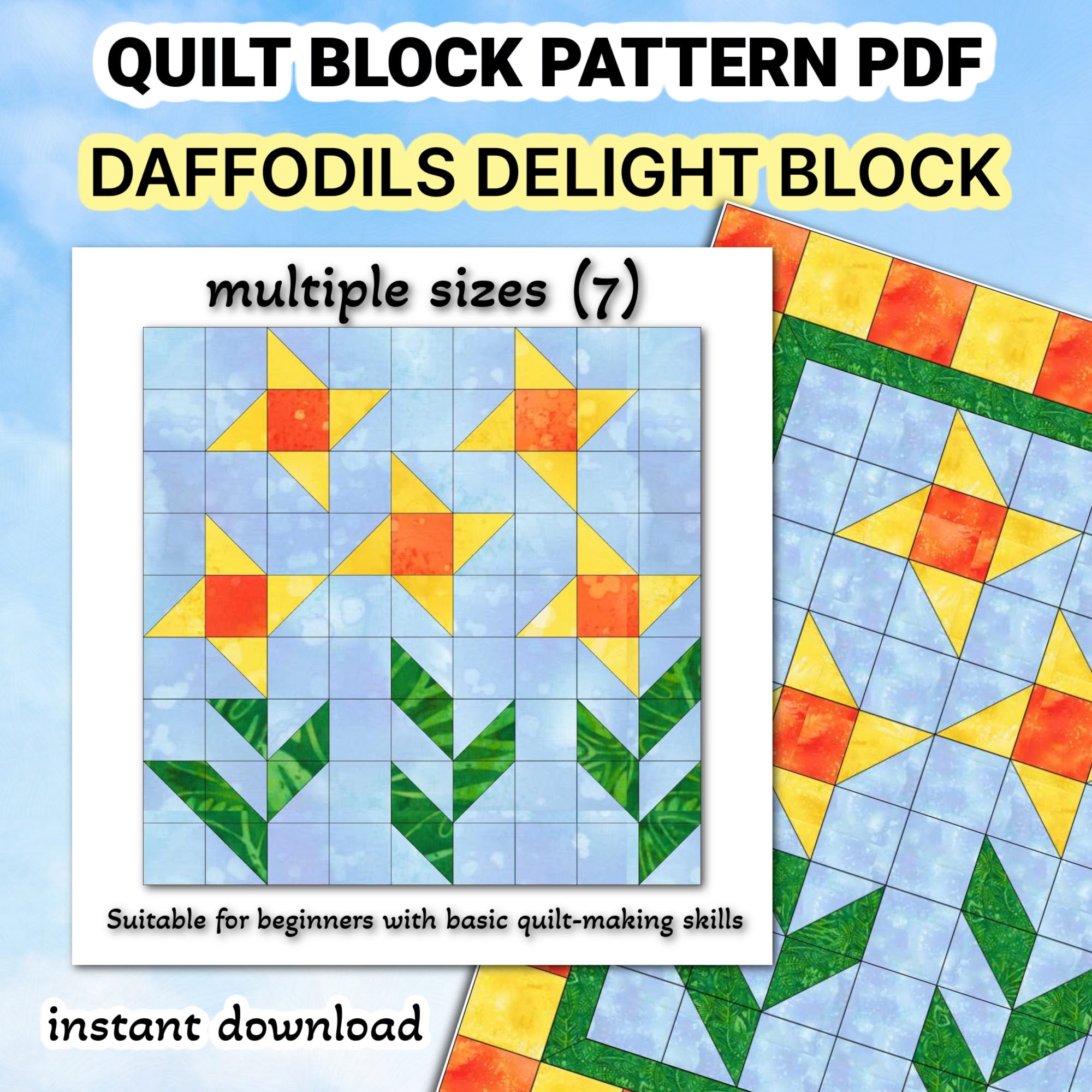 Quilt Block Pattern Daffodils Delight