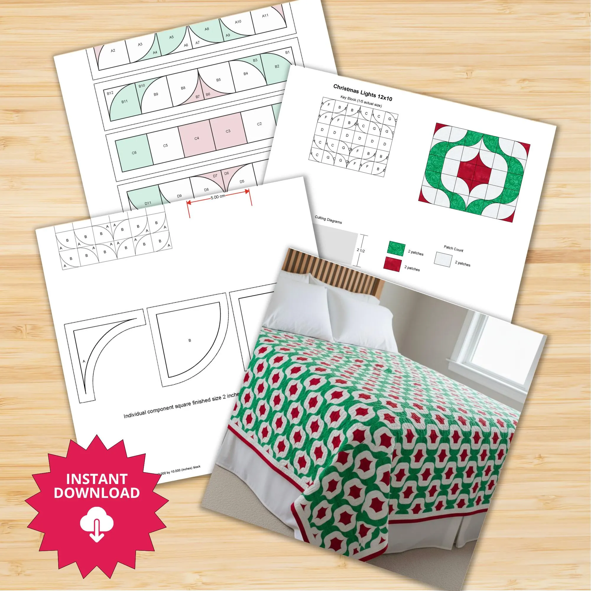 Christmas Lights Quilt Block Pattern | Drunkard’s Path Variation | PDF Quilt Block Pattern (7 Sizes) | Quilting Patterns | Modern Patchwork - Image 3