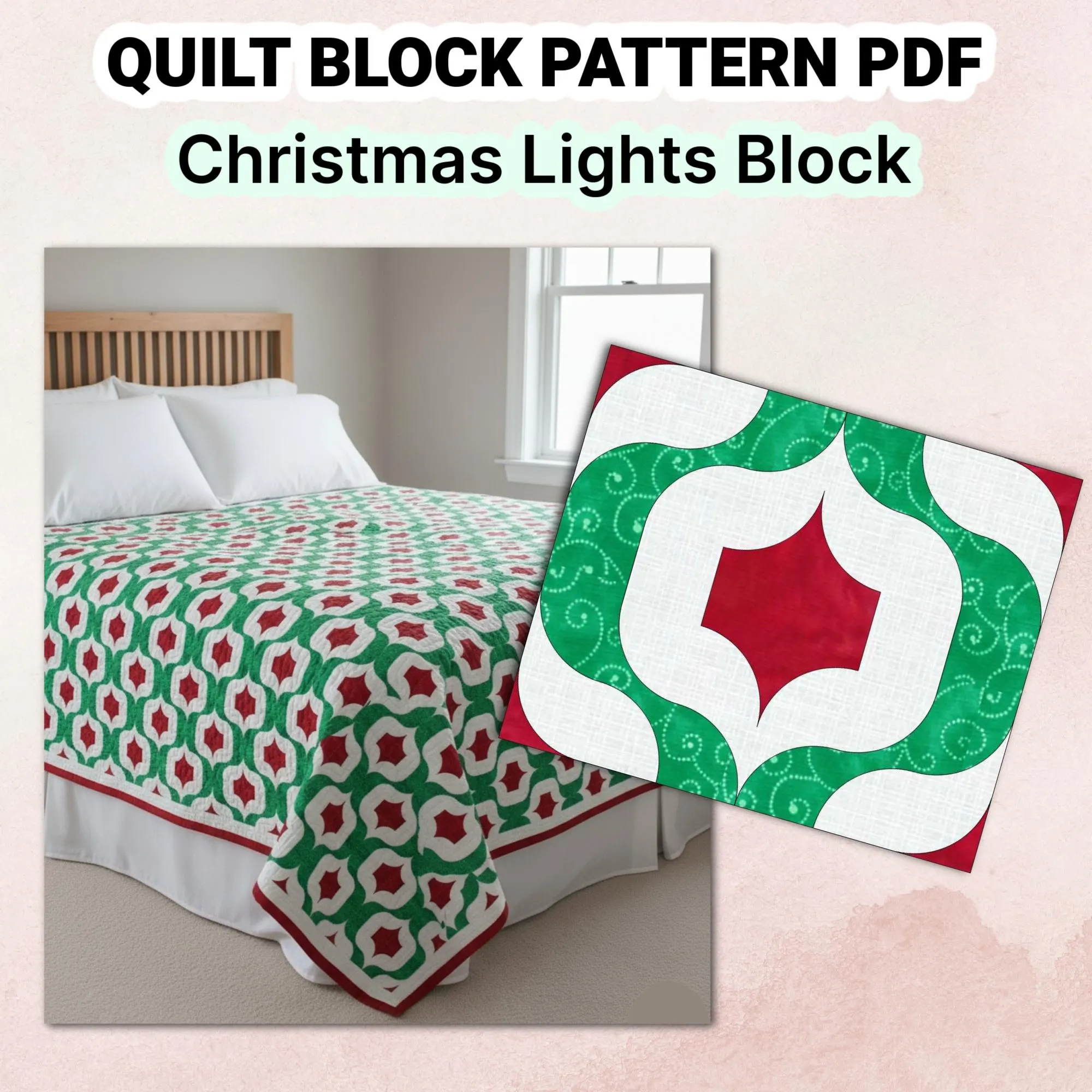 Christmas Lights Quilt Block Pattern | Drunkard’s Path Variation | PDF Quilt Block Pattern (7 Sizes) | Quilting Patterns | Modern Patchwork - Image 2