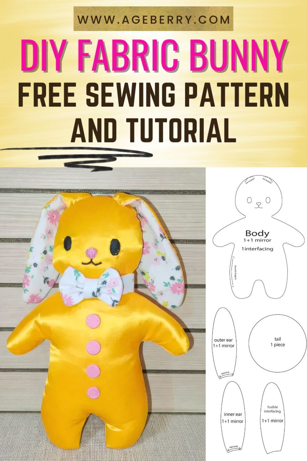 Paper Patterns For Stuffed Rabbit Stuffed Bunny Sewing Pattern | shop.ageberry.com