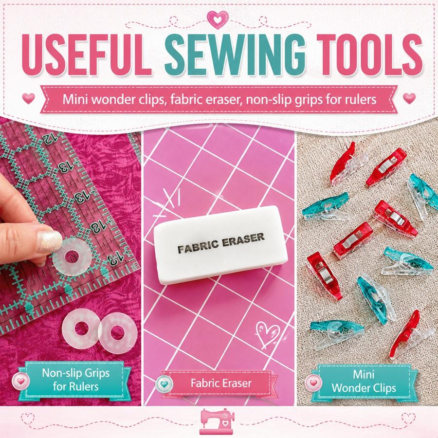 Useful Sewing Products: Mini Clips, Fabric Eraser, Non-Slip Grips